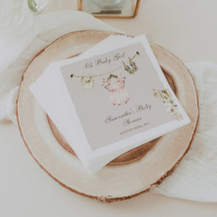 Pampas Grass Baby Girl Clothesline Baby Shower Napkins