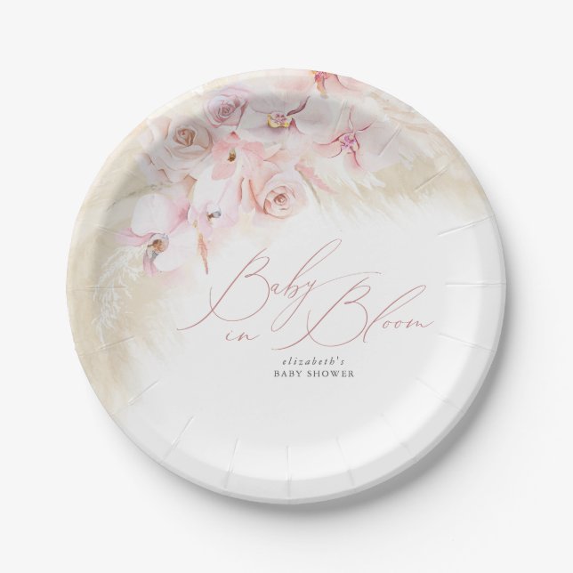 Pampas Grass Baby in Bloom Baby Shower Paper Plates (Front)
