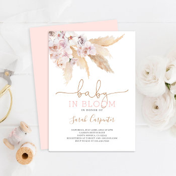 Pampas Grass Baby In Bloom Shower Girl Invitation by Glamyland at Zazzle