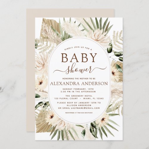 Pampas Grass Baby Shower Boho Eucalyptus Invitatio Invitation
