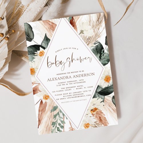 Pampas Grass Baby Shower Boho Eucalyptus Invitation