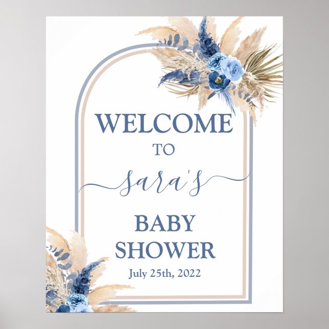 Pampas Grass Baby Shower Boy Welcome sign (Front)