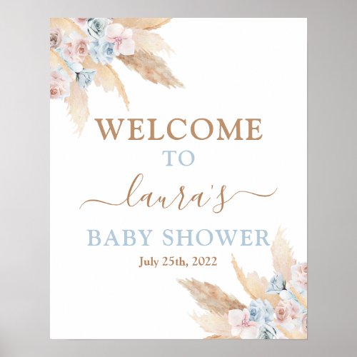 Pampas Grass Baby Shower Boy Welcome sign