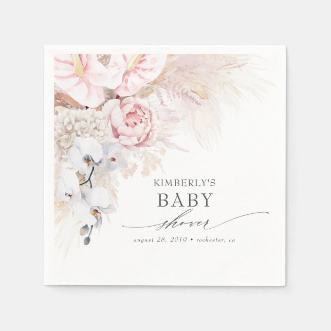 Pampas Grass Baby Shower / Bridal Shower Tropical Napkins (Front)