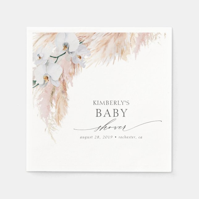 Pampas Grass Baby Shower / Bridal Shower Tropical Napkins (Front)