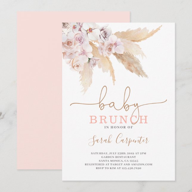 Pampas Grass Baby Shower girl invitation (Front/Back)