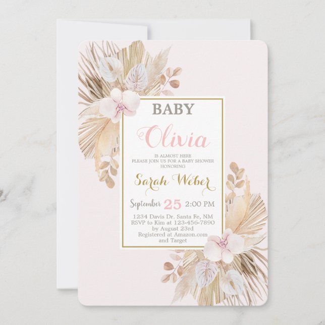 Pampas Grass baby shower girl Invitation (Front)
