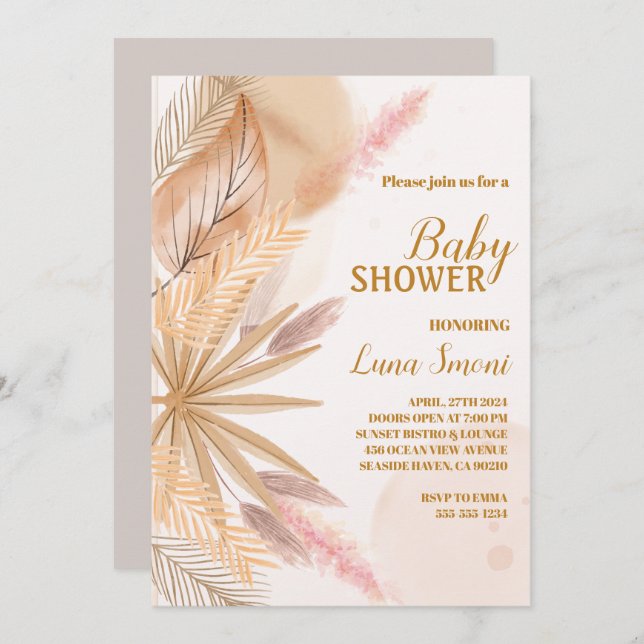 pampas grass baby shower invitations (Front/Back)