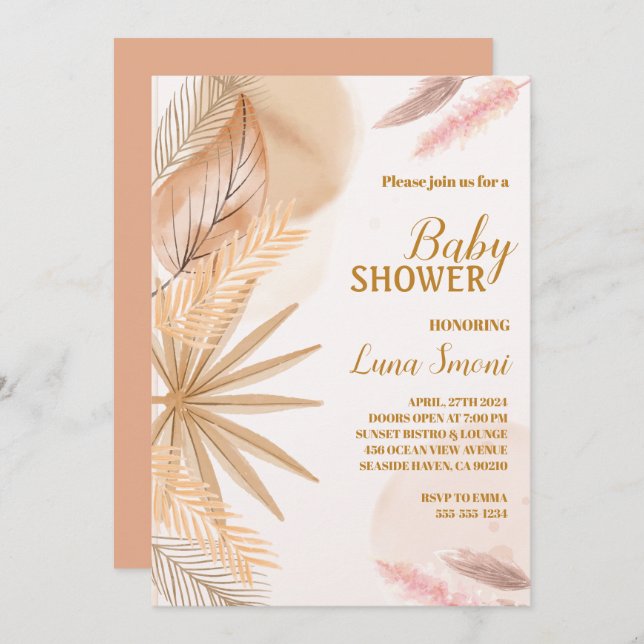 pampas grass baby shower invitations (Front/Back)