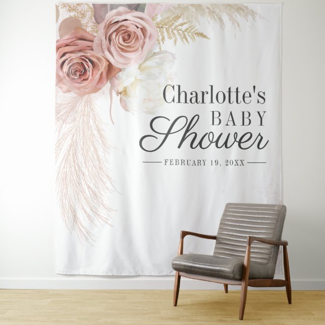 Pampas Grass Baby Shower Terracotta Backdrop (In Situ)