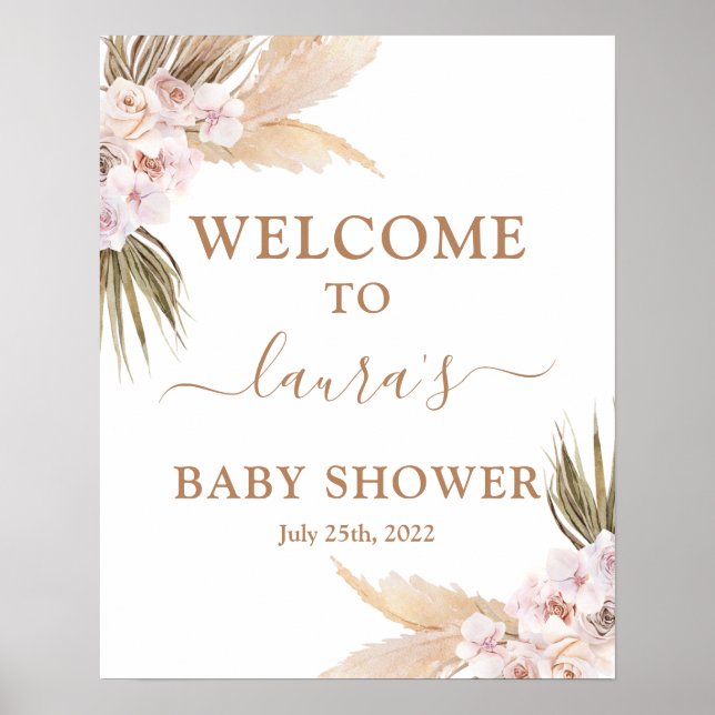 Pampas Grass Baby Shower Welcome sign (Front)