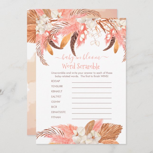 Pampas Grass Baby Shower Word Scramble Game Card (Front/Back)