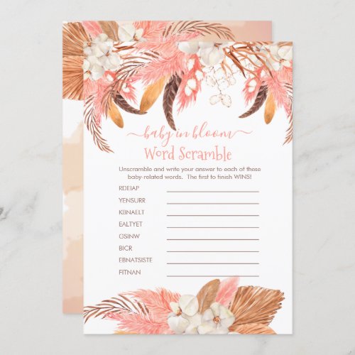 Pampas Grass Baby Shower Word Scramble Game Card