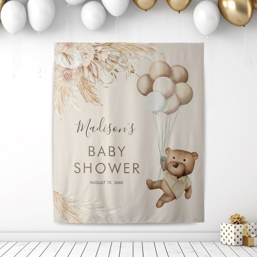 Pampas Grass Bear Baby Shower Tapestry