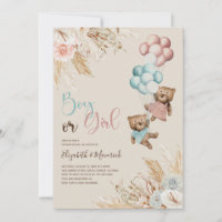 Pampas Grass Bear Gender Reveal Invitation