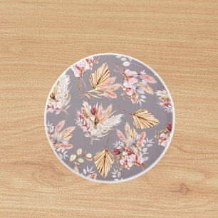 Pampas grass beige pink gray floral pattern ceramic knob