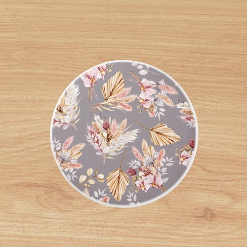 Pampas grass beige pink gray floral pattern ceramic knob