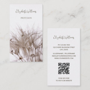 Pampas Grass Beige Sepia Photo QR Code Business Card