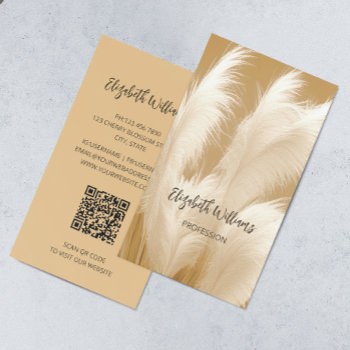 Pampas Grass Beige Sepia Photo | Qr  Code Business Card by NinaBaydur at Zazzle