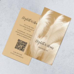 Pampas Grass Beige Sepia Photo QR Code Business Card