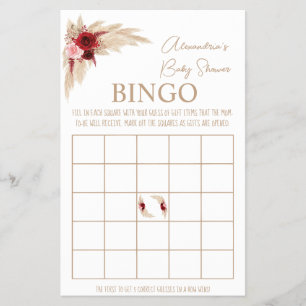 Pampas Grass Bingo Baby Shower Game Card Flyer