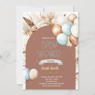 Pampas Grass blue balloon invitation