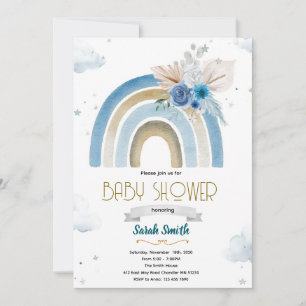 Pampas Grass blue boho rainbow invitation