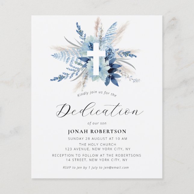 pampas grass blue floral cross dedication (Front)