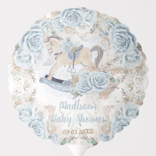 Pampas Grass Blue Floral Rocking Horse Baby Shower Balloon