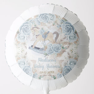Pampas Grass Blue Floral Rocking Horse Baby Shower Balloon
