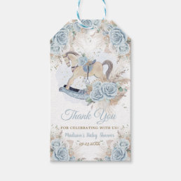 Pampas Grass Blue Floral Rocking Horse Baby Shower Gift Tags