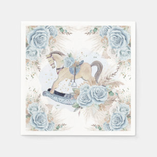 Pampas Grass Blue Floral Rocking Horse Baby Shower Napkins