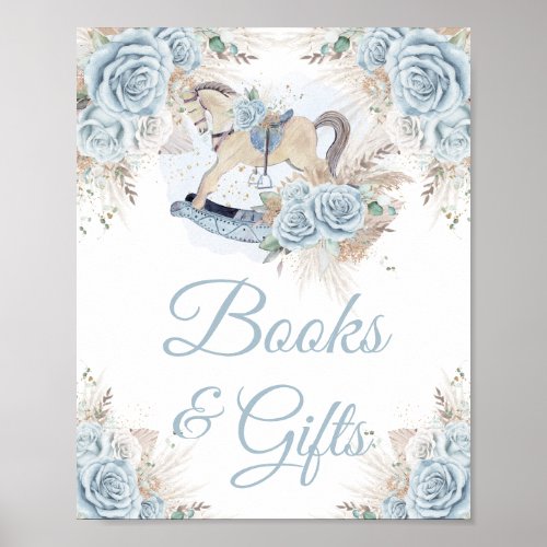 Pampas Grass Blue Floral Rocking Horse Books Gifts Poster