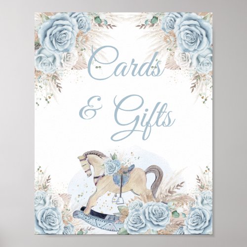 Pampas Grass Blue Floral Rocking Horse Cards Gifts Poster