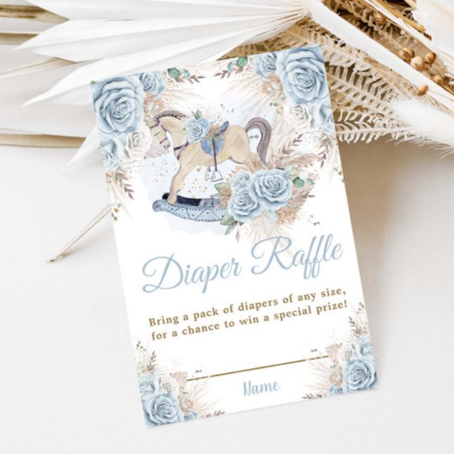 Pampas Grass Blue Floral Rocking Horse Diaper  Enclosure Card (Creator Uploaded)