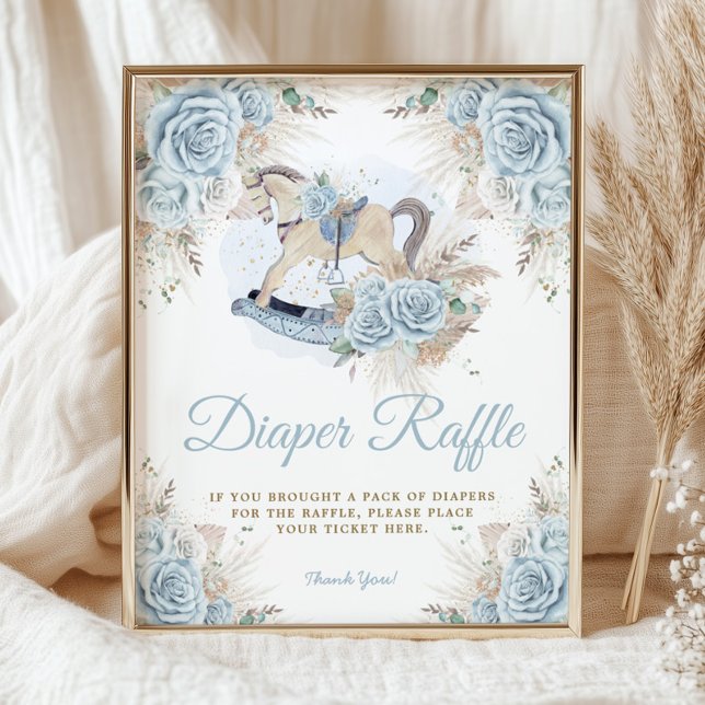 Pampas Grass Blue Floral Rocking Horse Diaper Poster (Creator Uploaded)