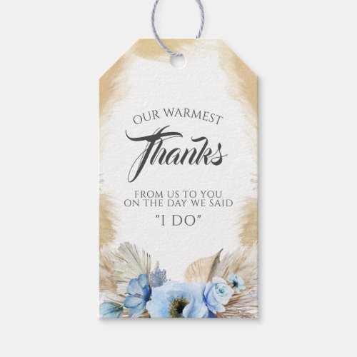 Pampas Grass Blue Floral Wedding Thank You Gift Tags