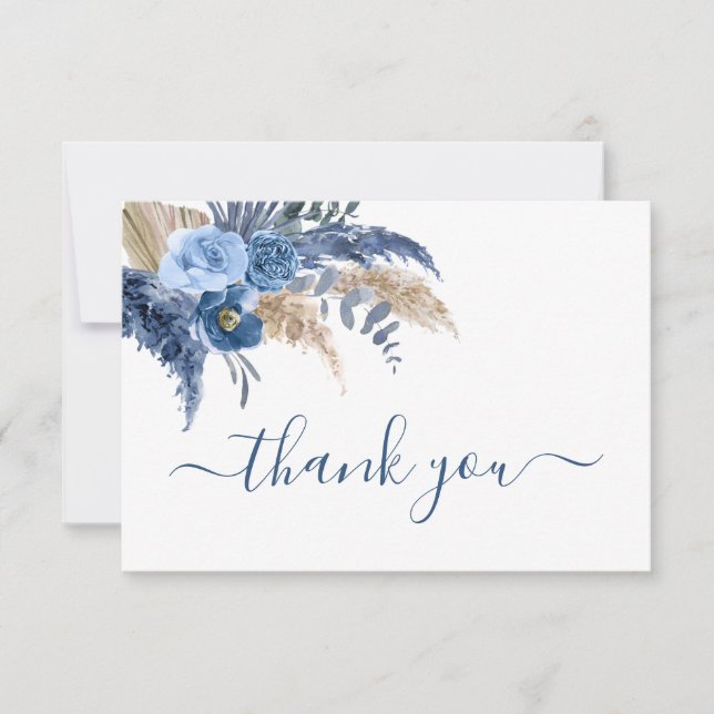 Pampas Grass blue thank you Note Card (Front)