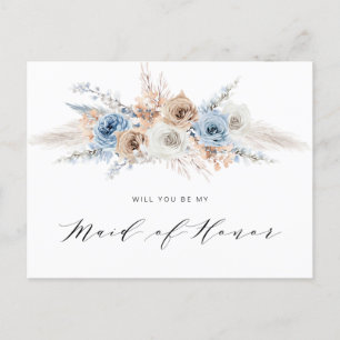 pampas grass blue will you be my Maid of Honor Invitation Postcard