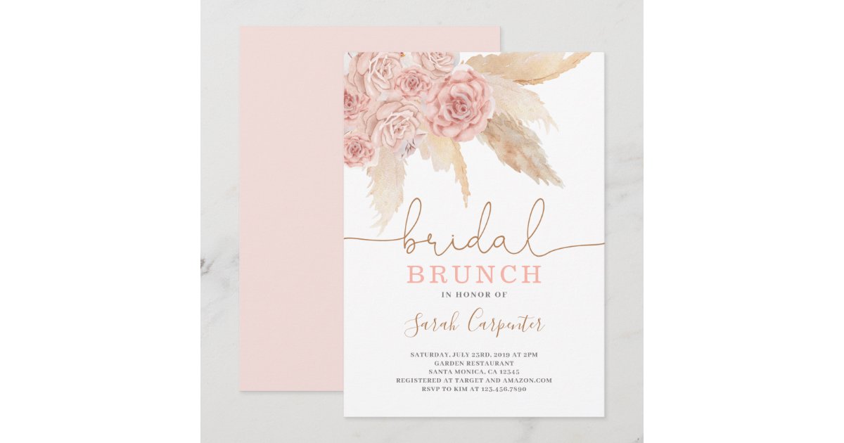 Pampas Grass blush Bridal Shower brunch invitation | Zazzle