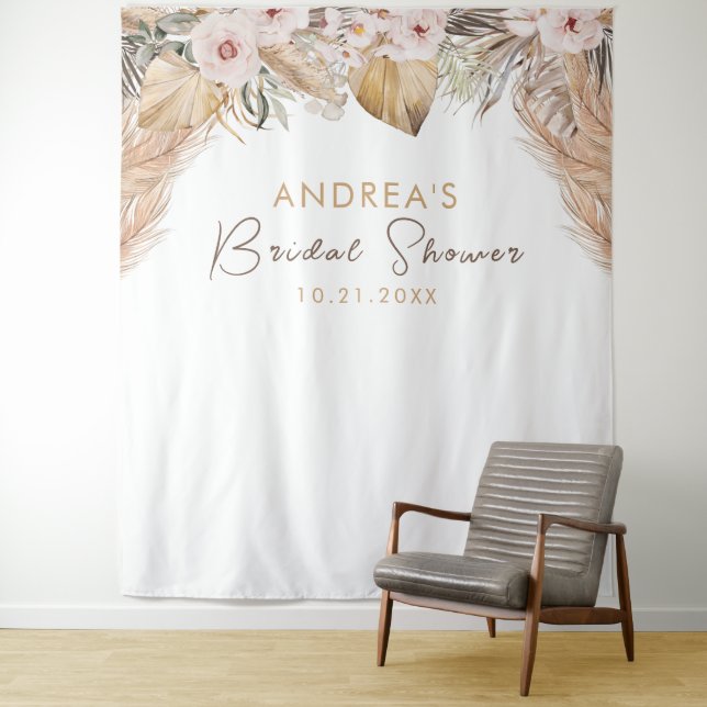 Pampas Grass & Blush Floral Bridal Shower Backdrop (In Situ)