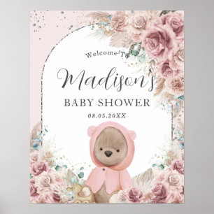 Pampas Grass Blush Floral Cute Teddy Bear Arch  Poster