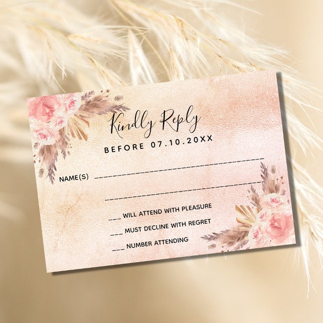 Pampas grass blush florals boho RSVP Card (Creator Uploaded)