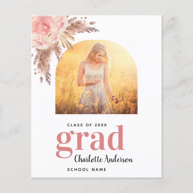 Pampas grass blush graduation thank you card (Front)