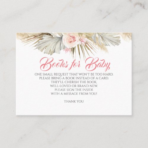 Pampas Grass Blush Pink Floral Baby Books Request Business Card