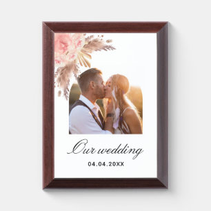 Pampas grass blush pink floral boho wedding award plaque