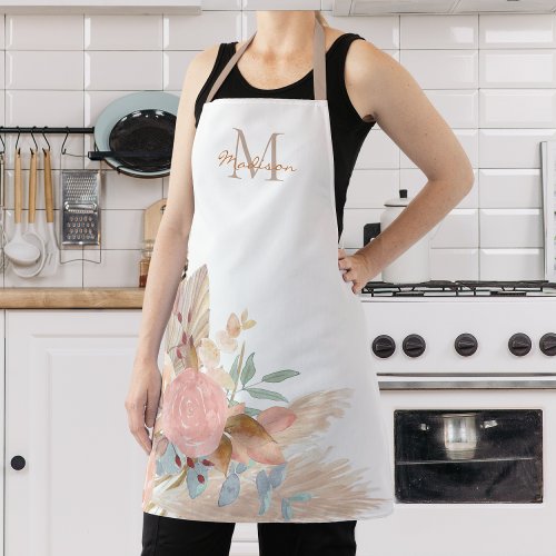 Pampas Grass Blush Pink Floral Monogram Apron