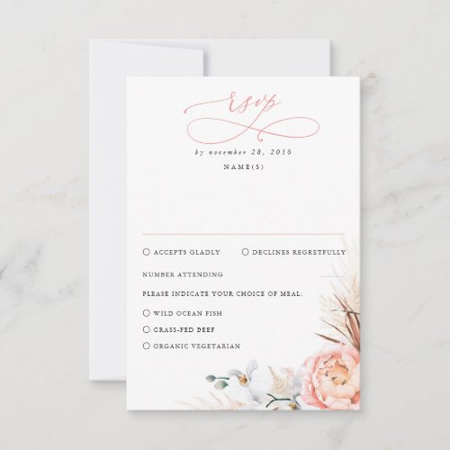 Pampas Grass Blush Pink Floral Wedding RSVP