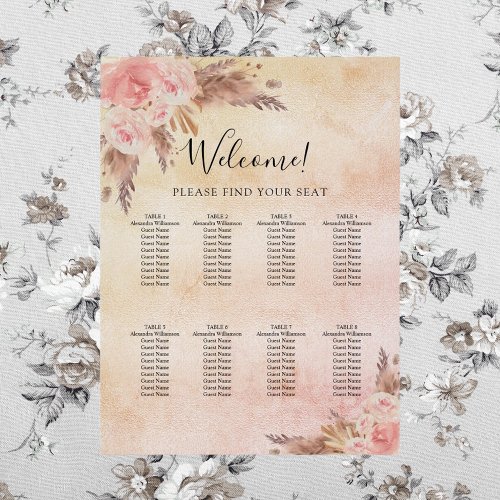 Pampas grass blush pink florals seating chart