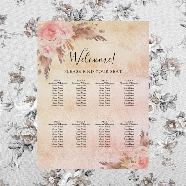 Pampas grass blush pink florals seating chart (Creator Uploaded)